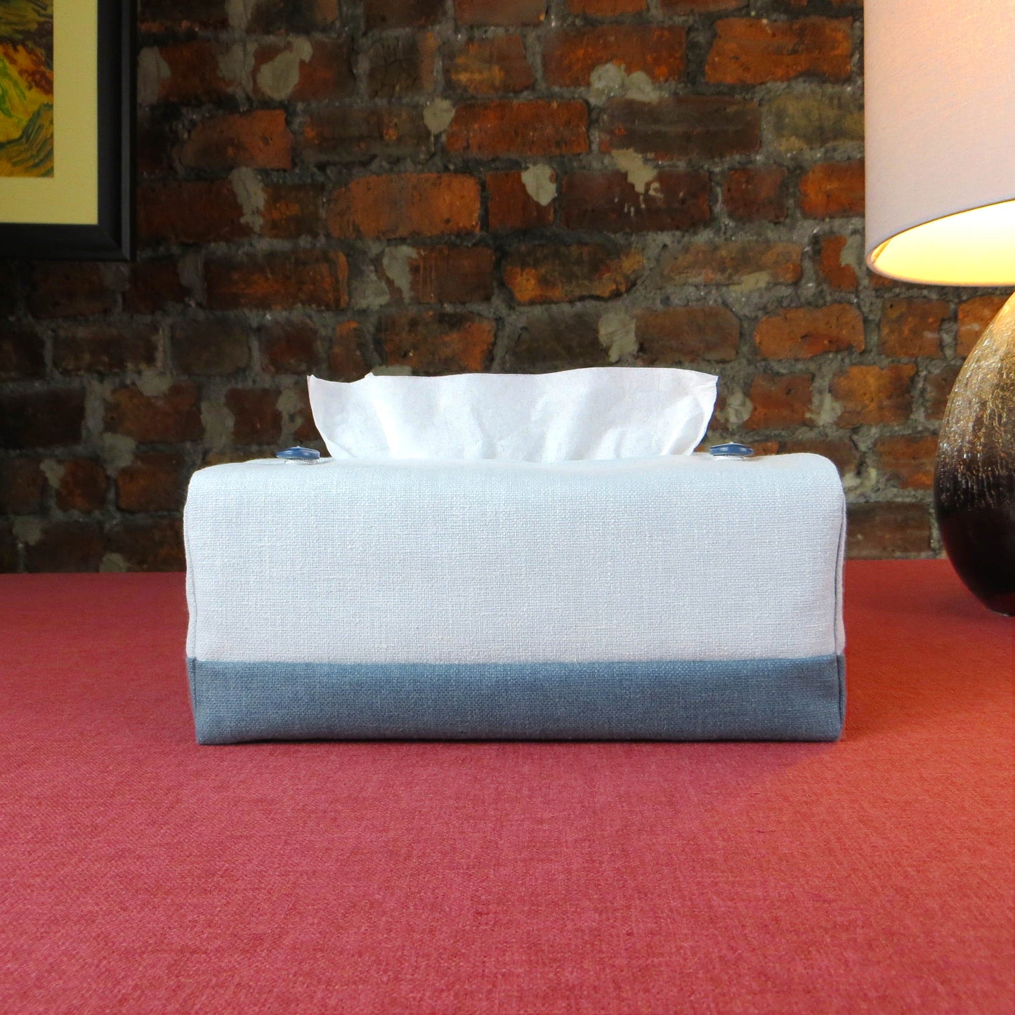 Rectangular Fabric Tissue Box Cover - Two Tone Blue