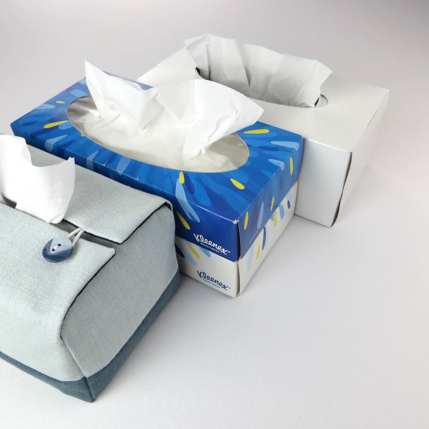 Rectangular Fabric Tissue Box Cover - Two Tone Blue