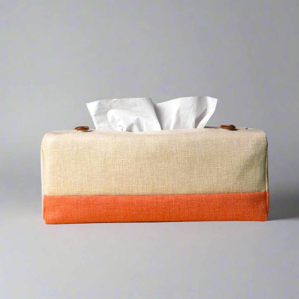 Rectangle tissue box cover with sand colour top and orange base