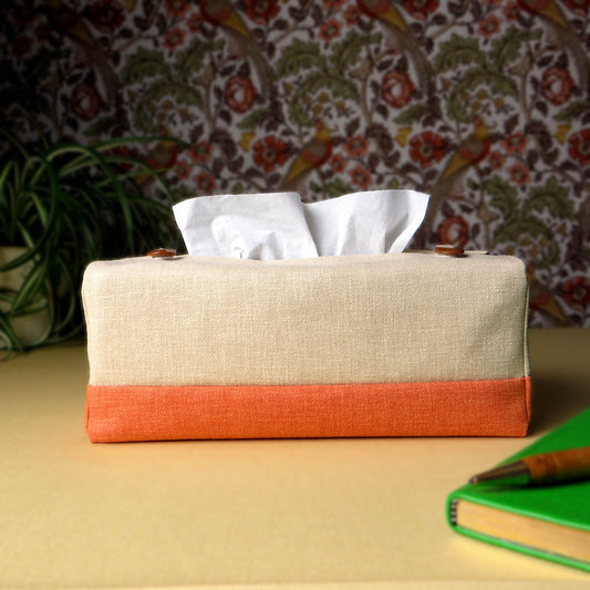 Rectangular Fabric Tissue Box Cover - Two Tone Sand and Orange