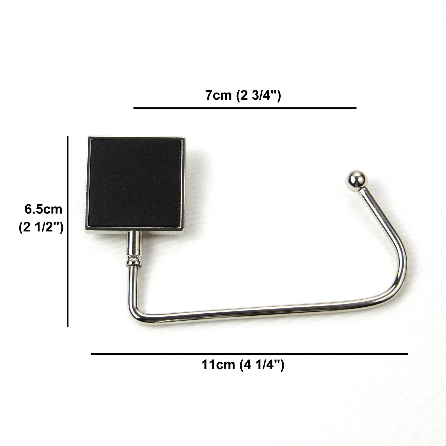 Handbag hook with glass domed image for hanging accessories on tables, ledges, and shelves