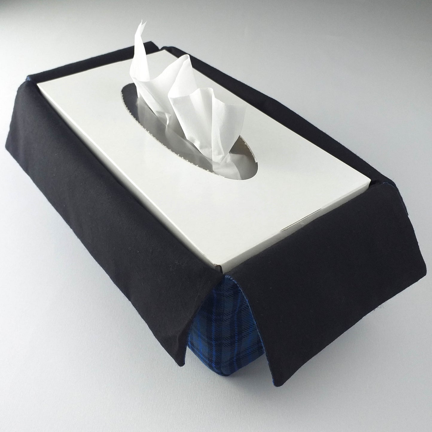 Rectangular Fabric Tissue Box Cover - Blue Plaid