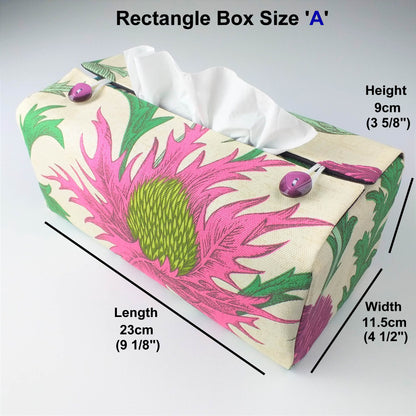 Rectangle tissue box cover with multi colour large botanical design on off-white background