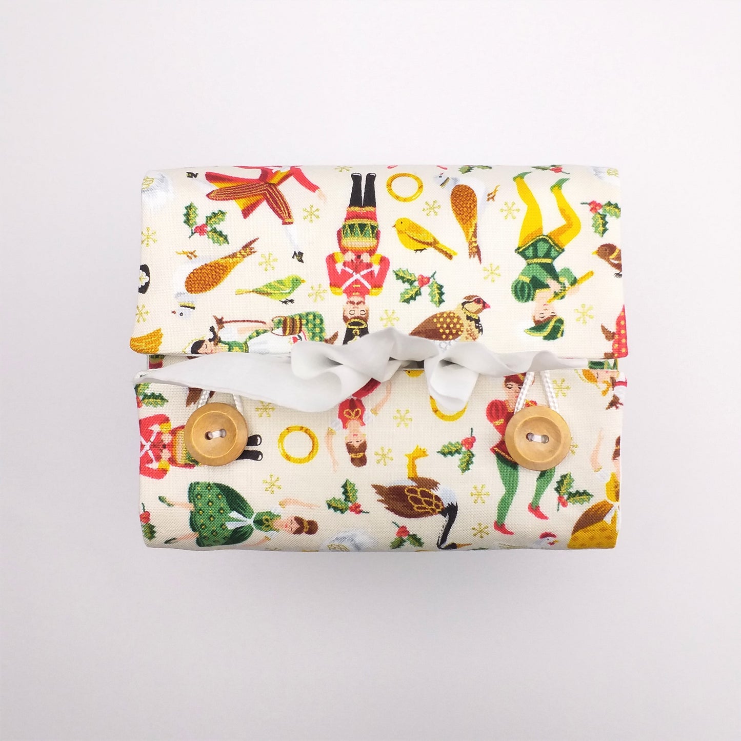 Cube Fabric Tissue Box Cover - Twelve Days of Christmas Design