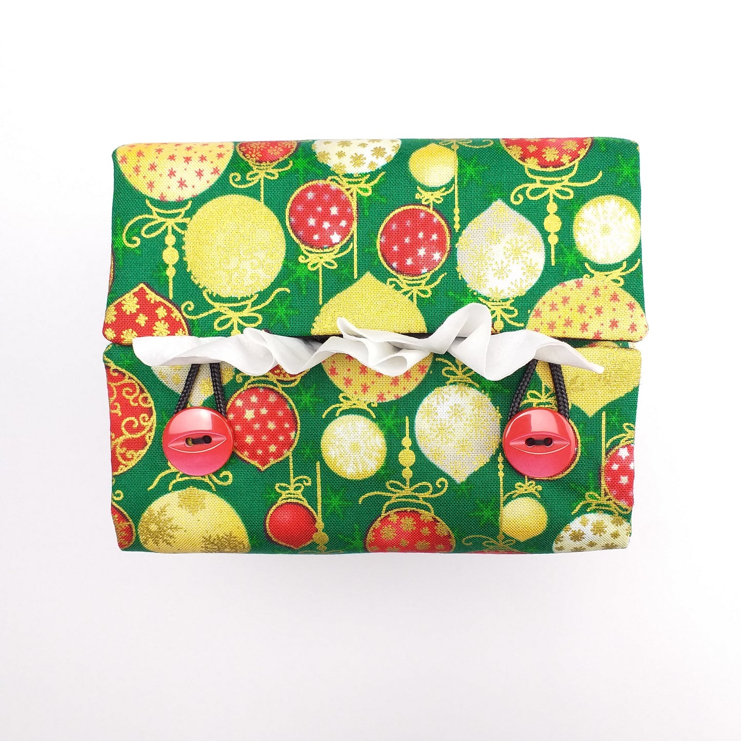 Cube Fabric Tissue Box Cover - Christmas Baubles Design