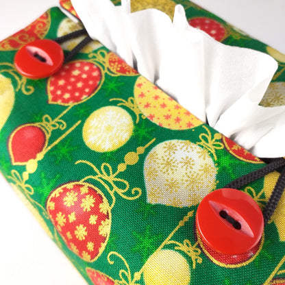 Cube Fabric Tissue Box Cover - Christmas Baubles Design