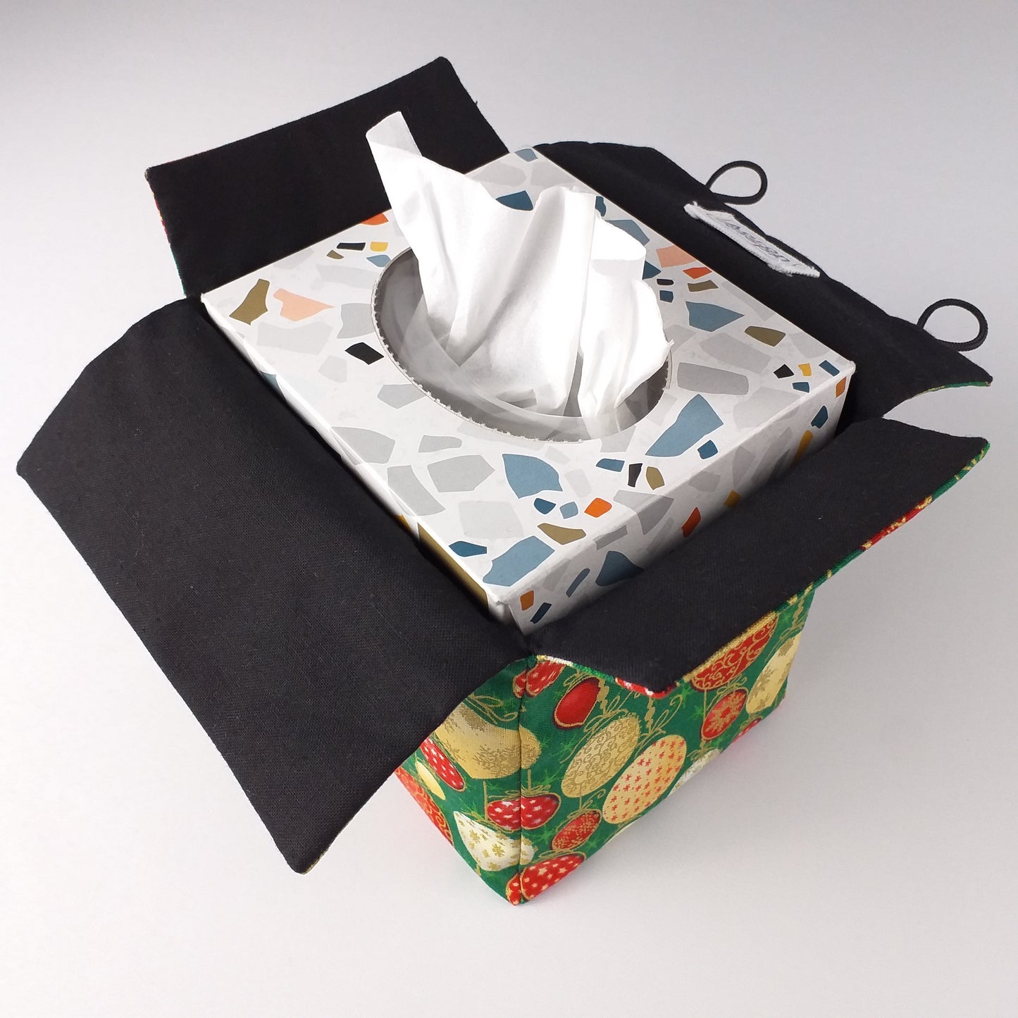 Cube Fabric Tissue Box Cover - Christmas Baubles Design