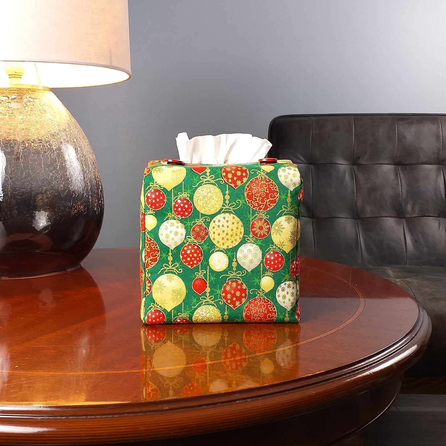 Cube Fabric Tissue Box Cover - Christmas Baubles Design