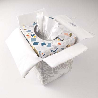 Cube Fabric Tissue Box Cover - Peacock Feathers on Natural