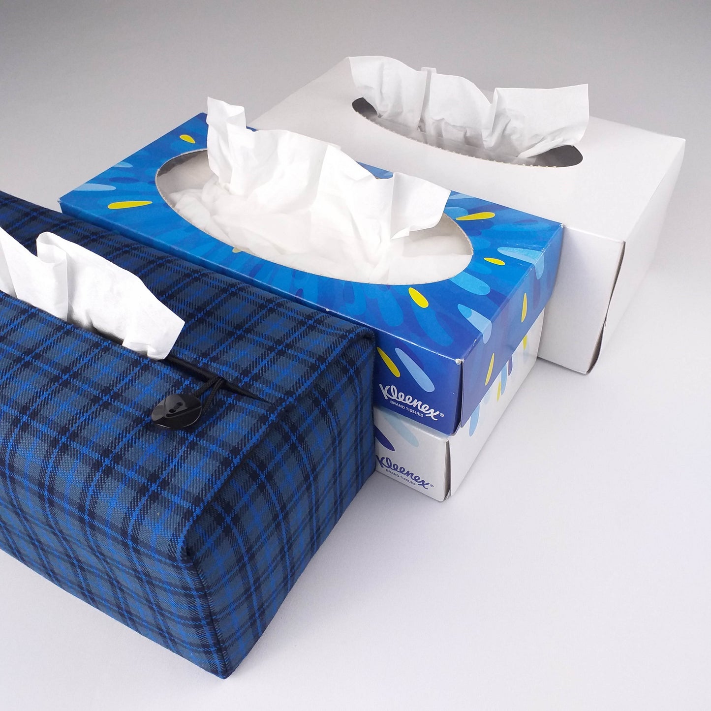 Rectangular Fabric Tissue Box Cover - Blue Plaid