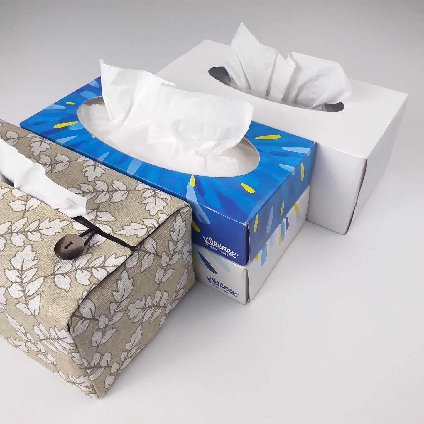 Rectangular Fabric Tissue Box Cover - Ash Leaves Oatmeal