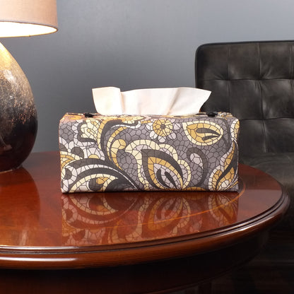 Rectangular Fabric Tissue Box Cover - Grey Paisley