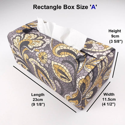 Rectangle tissue box cover with grey and tan paisley mosaic pattern