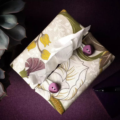 Cube Fabric Tissue Box Cover - Magnolia White & Purple