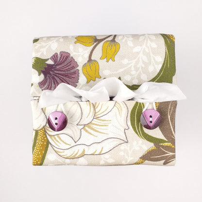 Cube Fabric Tissue Box Cover - Magnolia White & Purple