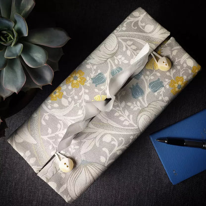 Rectangular Fabric Tissue Box Cover - Magnolia White & Grey