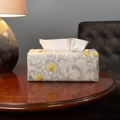 Rectangular Fabric Tissue Box Cover - Magnolia White & Grey