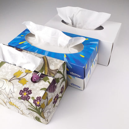 Rectangular Fabric Tissue Box Cover - Magnolia White & Purple