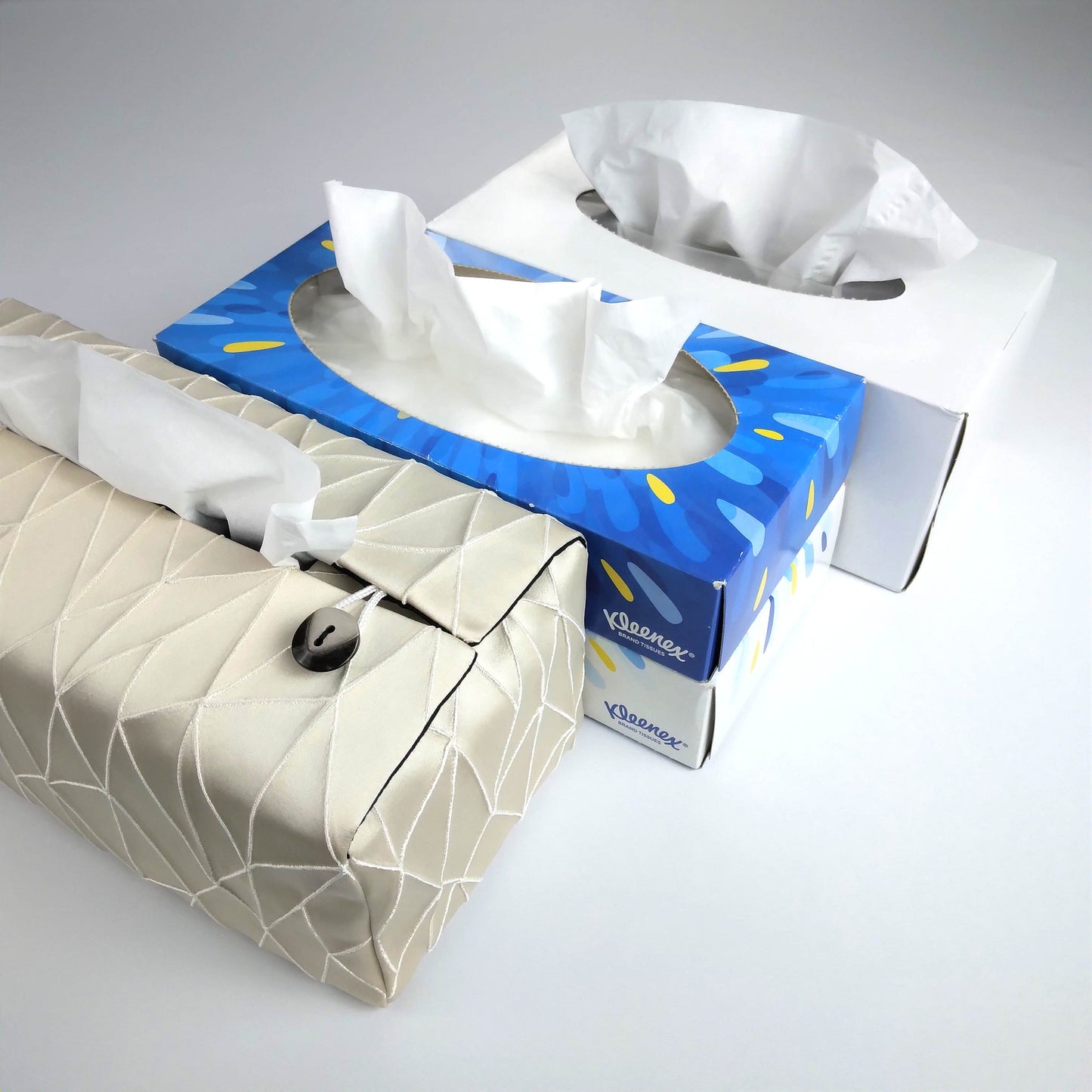 Rectangular Fabric Tissue Box Cover - Crackle Design on Cream