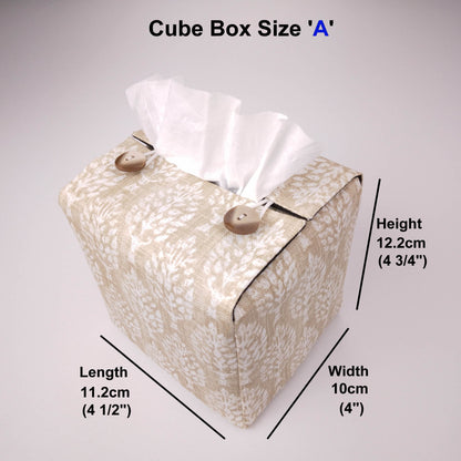 Square tissue box cover with off-white poplar trees design on wheat colour background