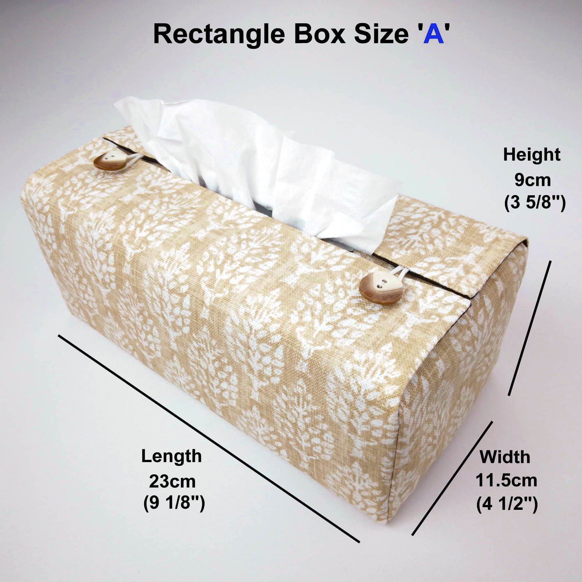 Rectangle tissue box cover with off-white poplar trees on wheat colour background