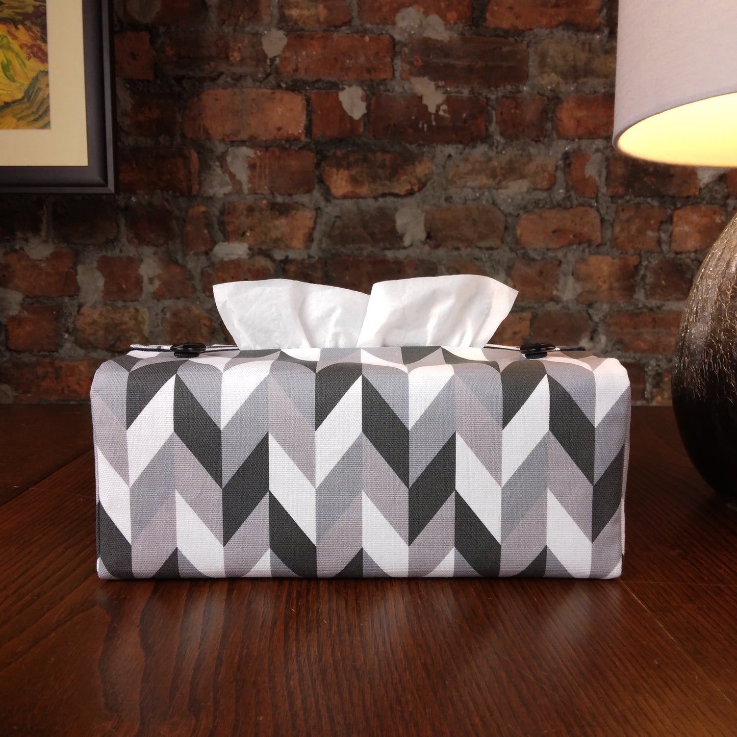 Rectangular Fabric Tissue Box Cover - Grey Herringbone