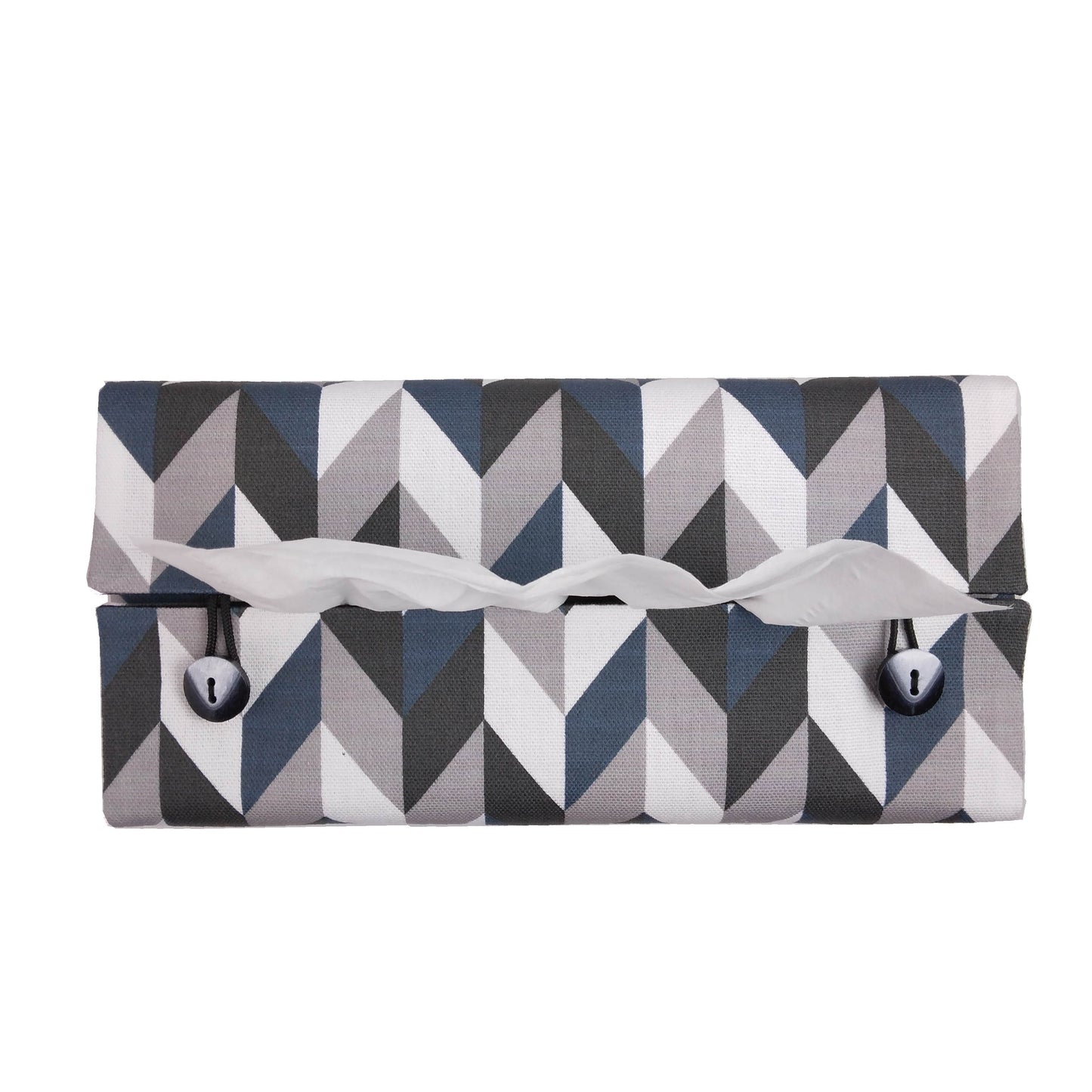 Rectangular Fabric Tissue Box Cover - Blue Herringbone