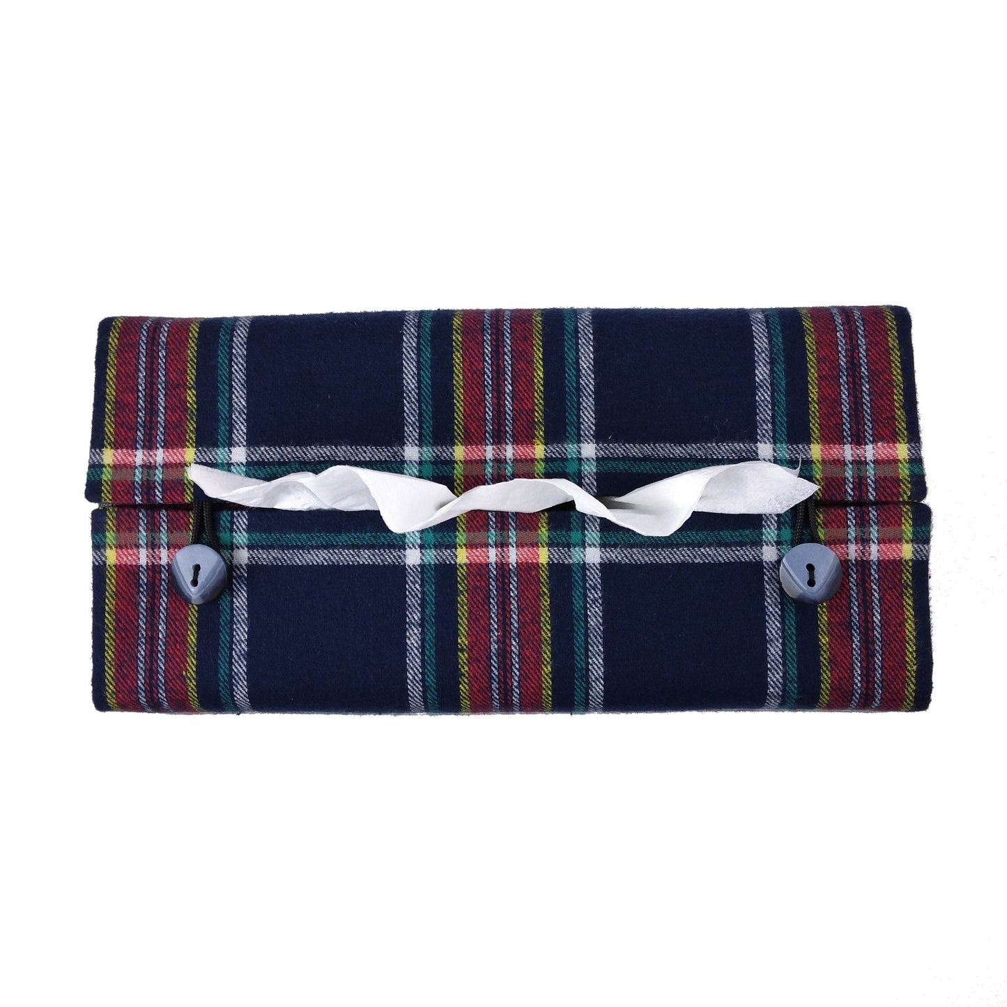 Rectangular Fabric Tissue Box Cover - Navy Orange Plaid