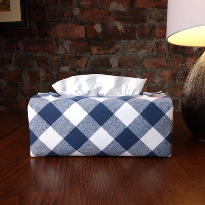 Rectangular Fabric Tissue Box Cover - Blue Check