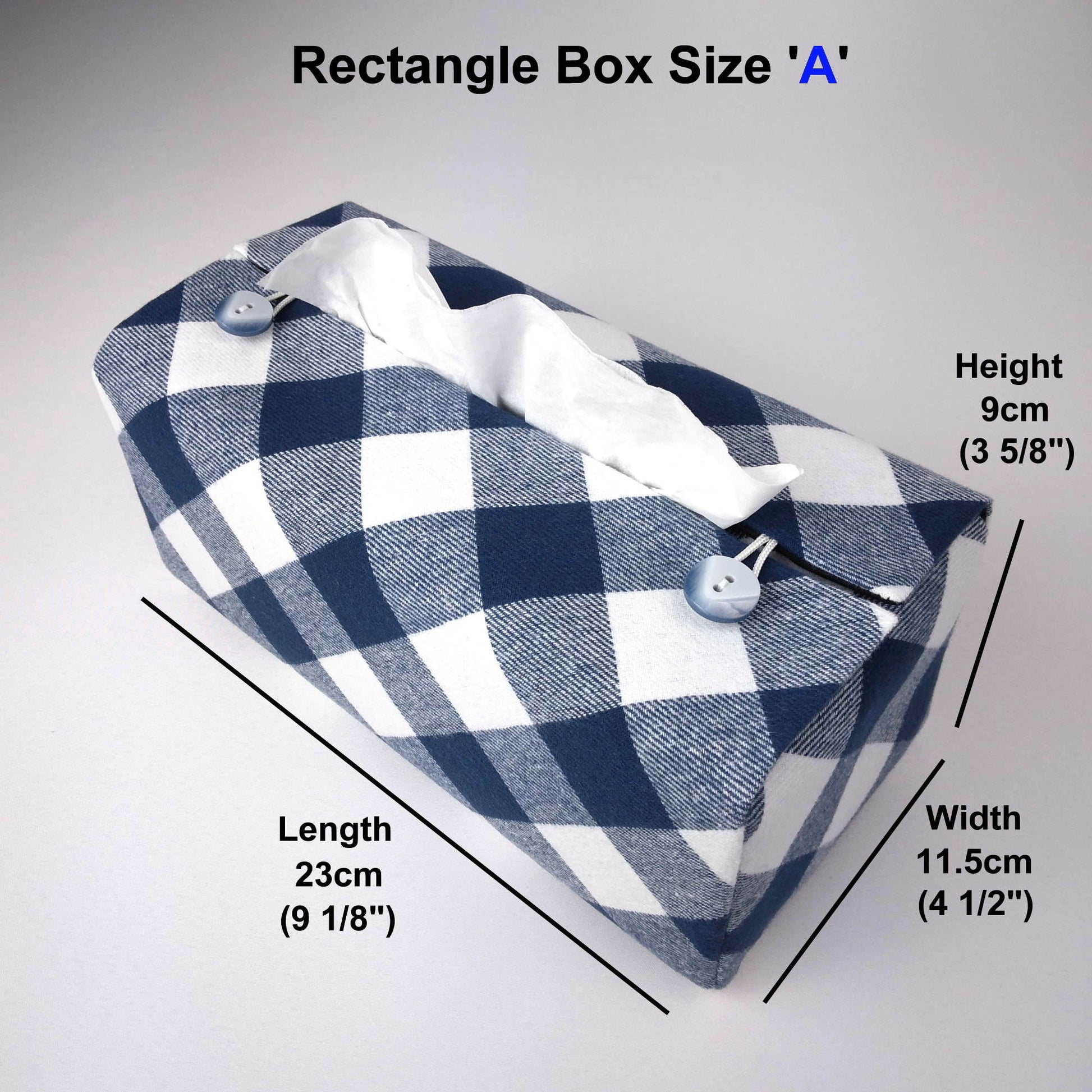 Cotton rectangle tissue box cover with blue and white check pattern