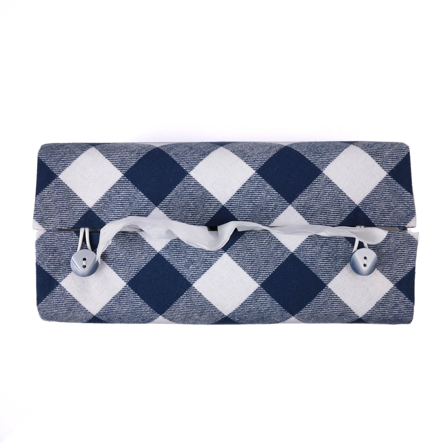 Rectangular Fabric Tissue Box Cover - Blue Check