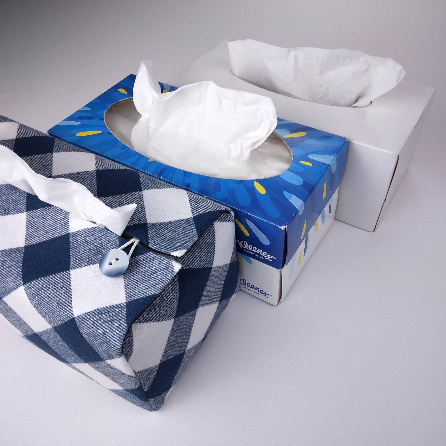 Rectangular Fabric Tissue Box Cover - Blue Check