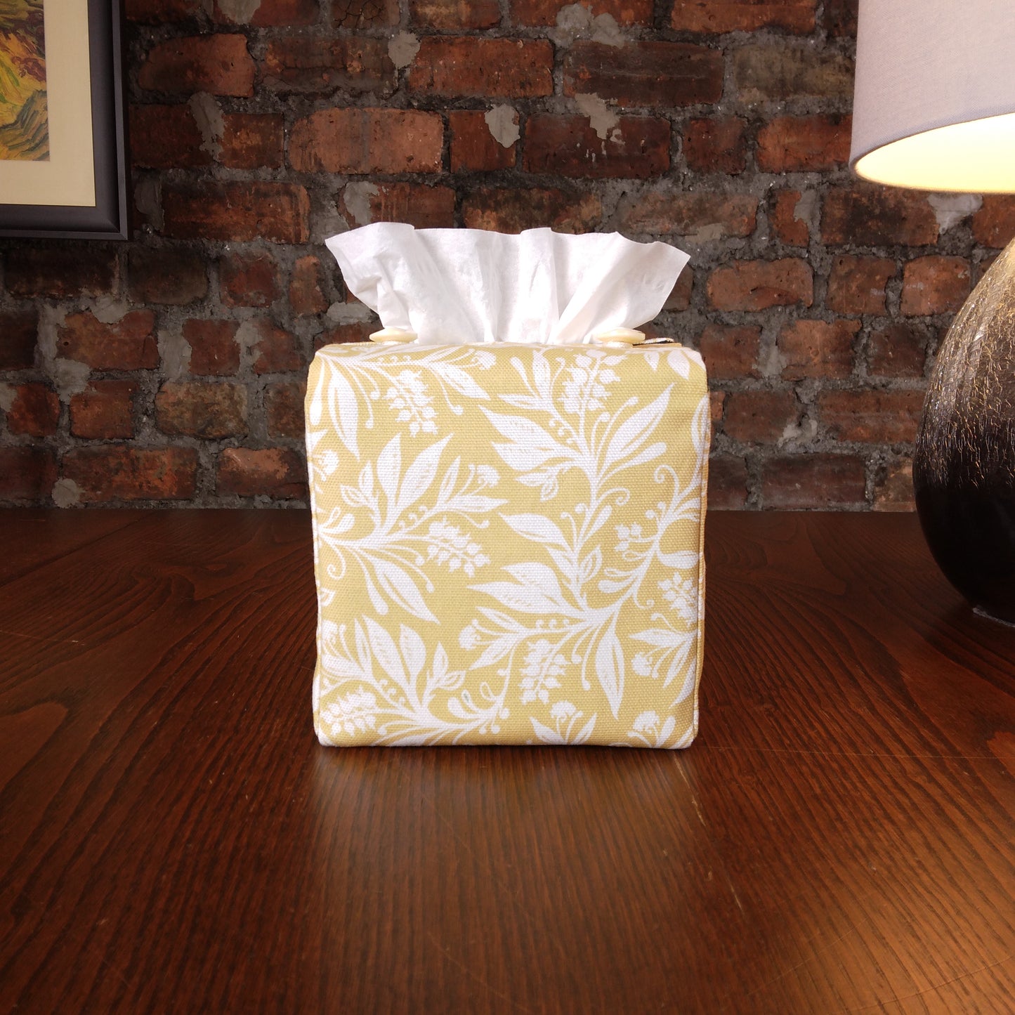 Cube Fabric Tissue Box Cover - Wildflowers on Yellow