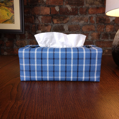 Rectangular Fabric Tissue Box Cover - Black, White, & Blue Plaid