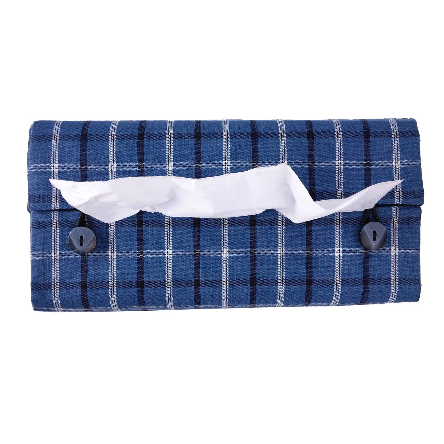 Rectangular Fabric Tissue Box Cover - Black, White, & Blue Plaid