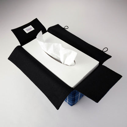 Rectangular Fabric Tissue Box Cover - Black, White, & Blue Plaid