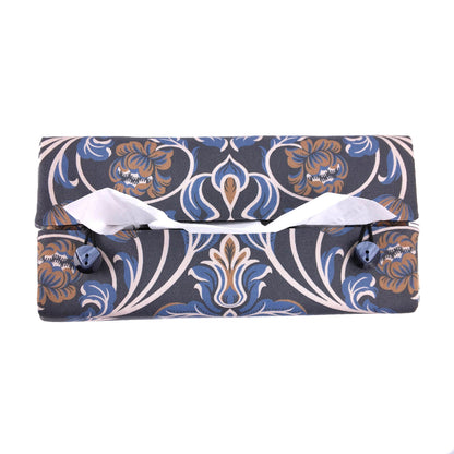 Rectangular Fabric Tissue Box Cover - Baroque Style Floral on Navy