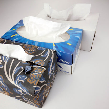 Rectangular Fabric Tissue Box Cover - Baroque Style Floral on Navy