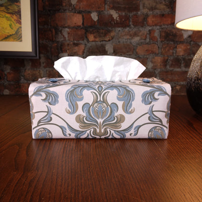 Rectangular Fabric Tissue Box Cover - Baroque Style Floral on Taupe