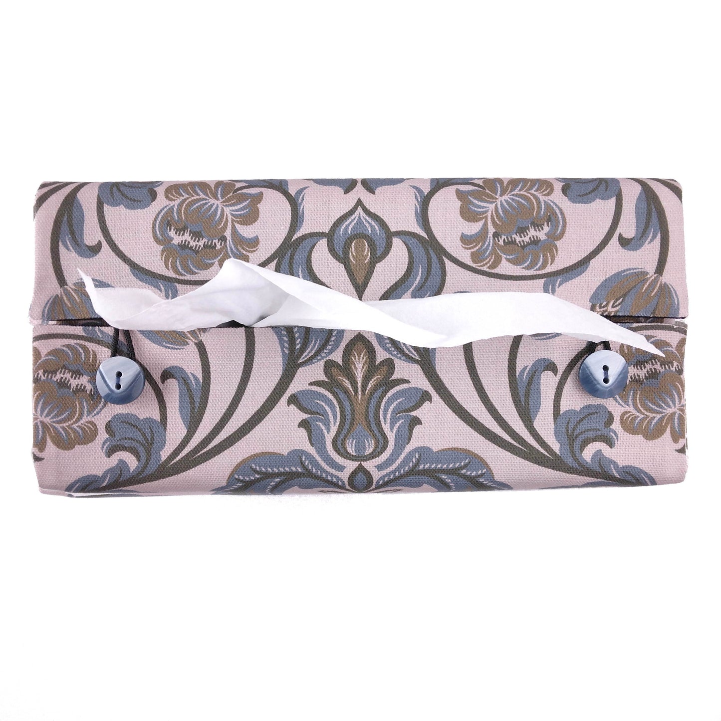 Rectangular Fabric Tissue Box Cover - Baroque Style Floral on Taupe