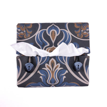 Cube Fabric Tissue Box Cover - Baroque Style Floral on Navy
