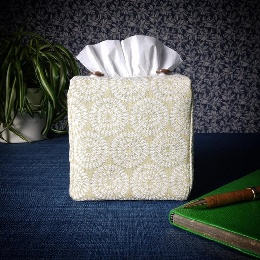 Cube Fabric Tissue Box Cover - Retro Design on Light Yellow