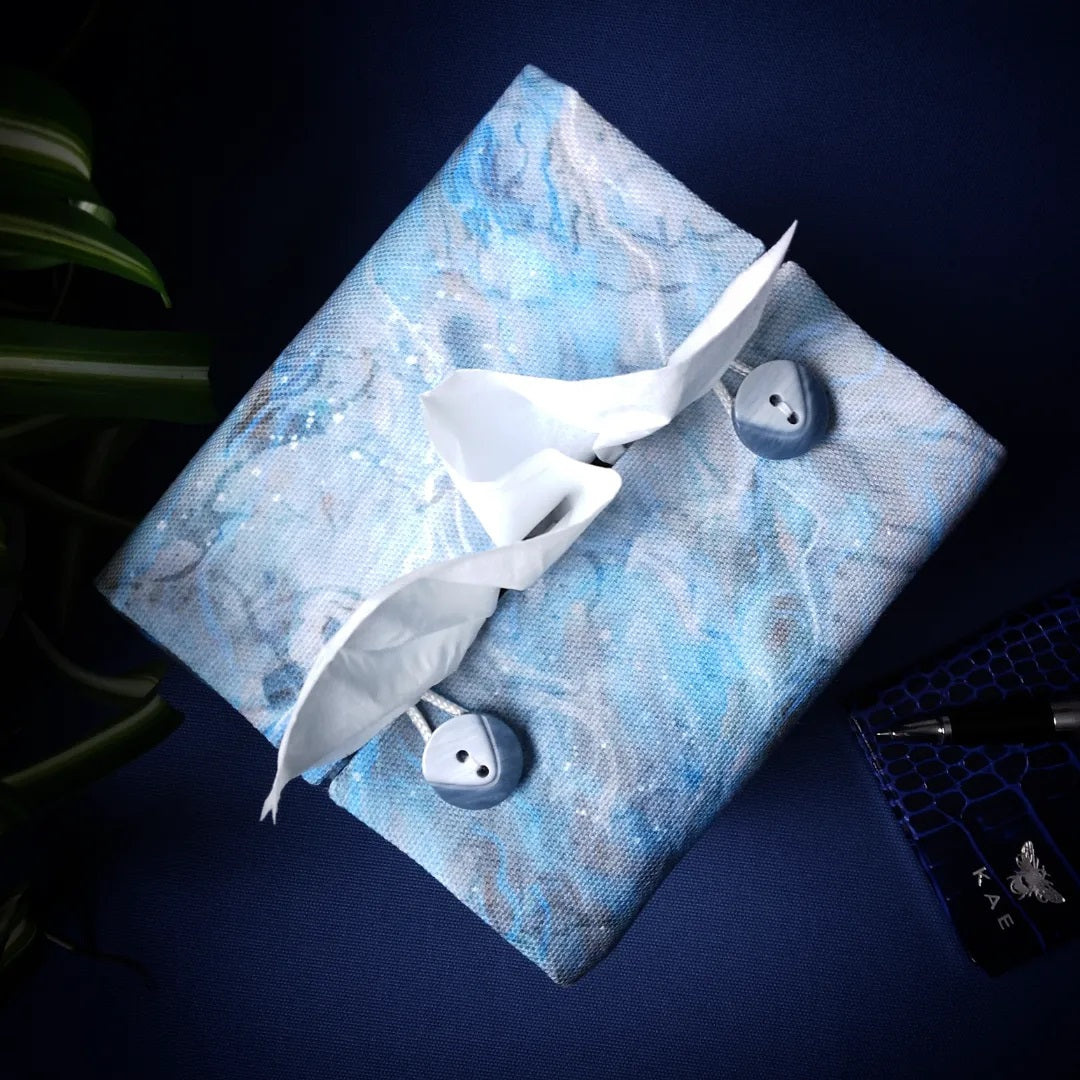 Cube Fabric Tissue Box Cover - Light Blue Nebula Print