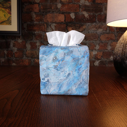 Cube Fabric Tissue Box Cover - Light Blue Nebula Print