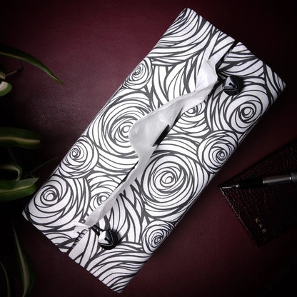 Rectangular Fabric Tissue Box Cover - Black & White Roses