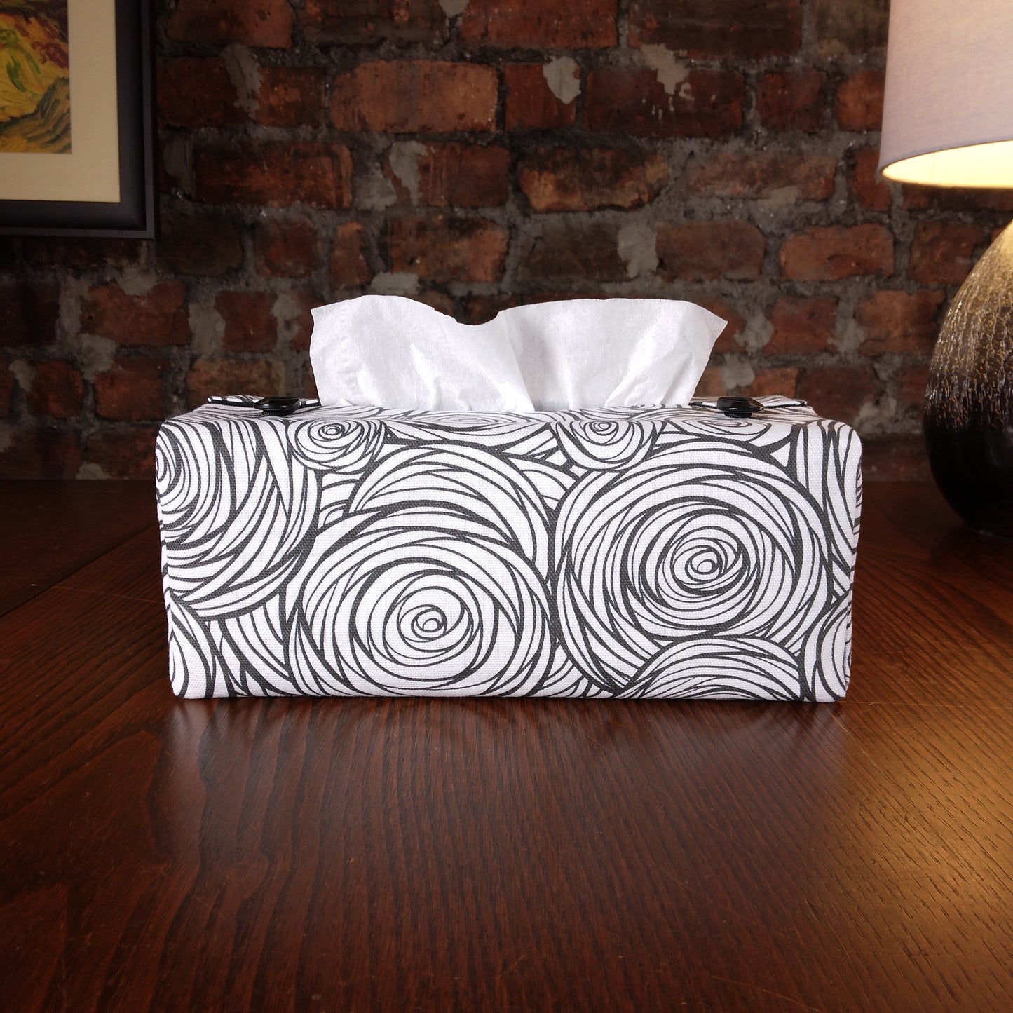 Rectangular Fabric Tissue Box Cover - Black & White Roses