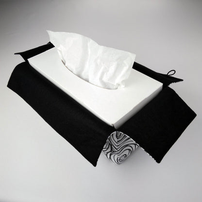 Rectangular Fabric Tissue Box Cover - Black & White Roses