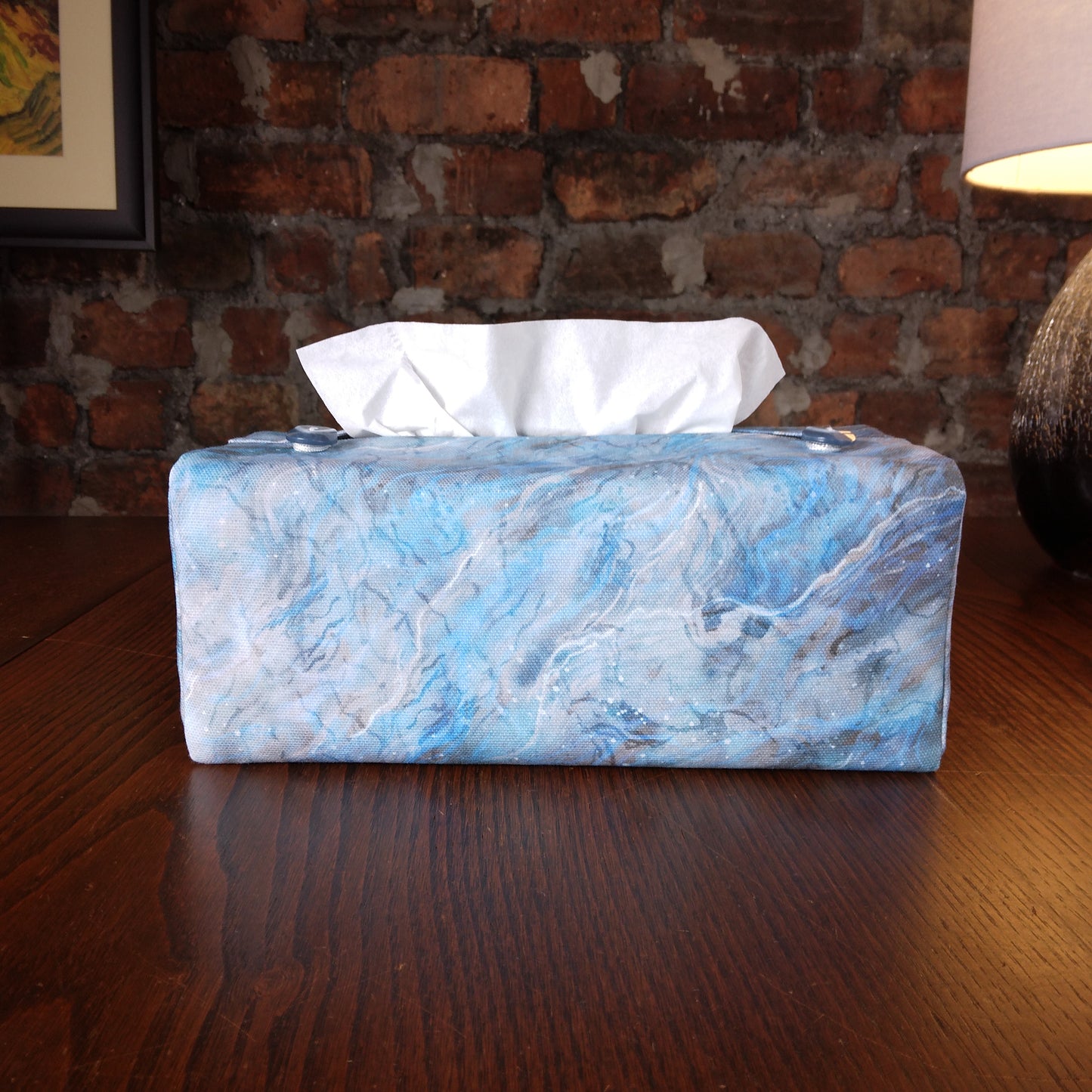 Rectangular Fabric Tissue Box Cover - Light Blue Nebula Print