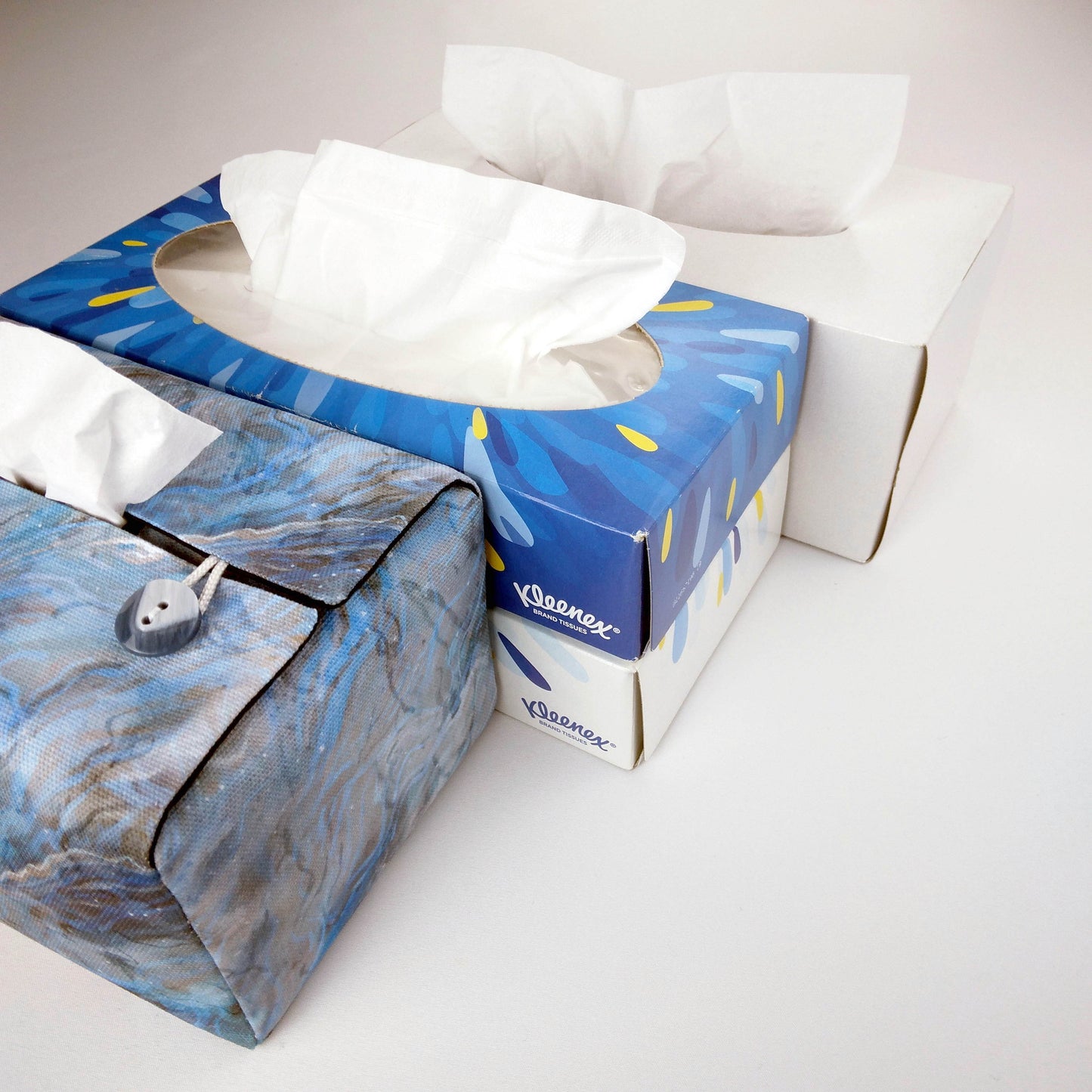 Rectangular Fabric Tissue Box Cover - Light Blue Nebula Print