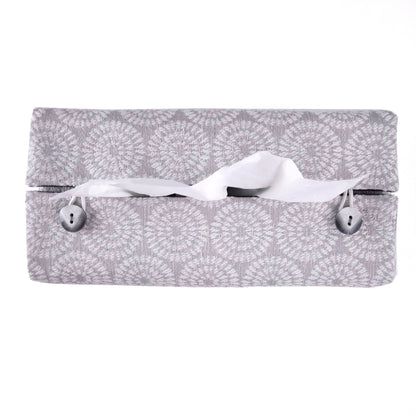 Rectangular Fabric Tissue Box Cover - Retro Design on Light Grey